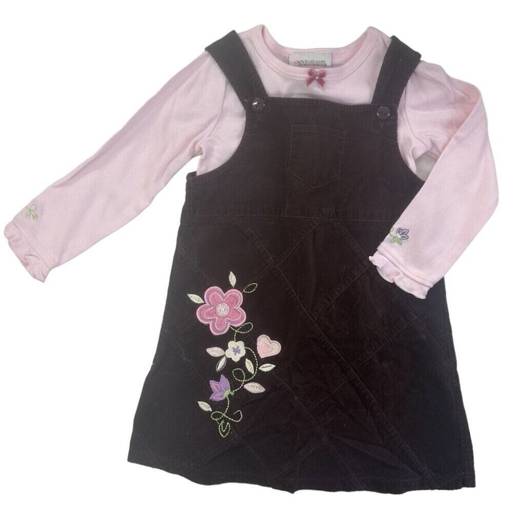 Youngland 2pc long sleeve corduroy jumper dress SIZE 3T Vintage 2000's